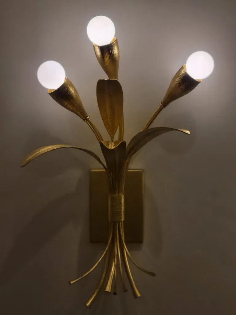 Gold, botanical inspired light fixture